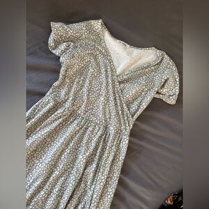 Sage Green and White Patterned Dress